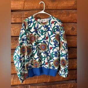 Josephine size xl vintage Vibrant Patterned Sweatshirt with Blue Accents